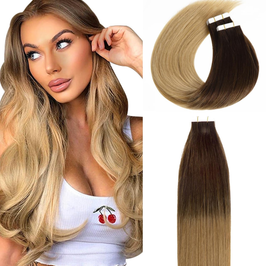 Extensii Tape In OMBRE Saten Inchis / Blond Aluna